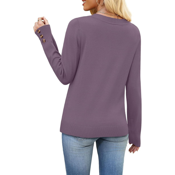 ightweight Sweaters for Women Long Sleeve V Neck Knit Outfits with Decorative Buttons
