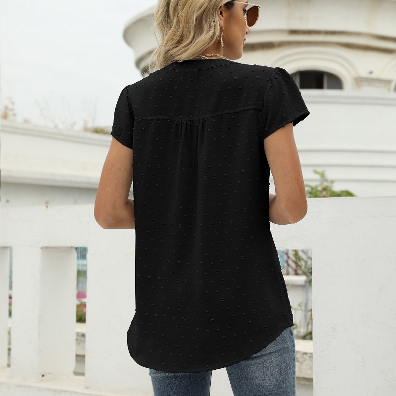 Flounce Short Sleeves V Neck Blouse-My Comfy Blouse