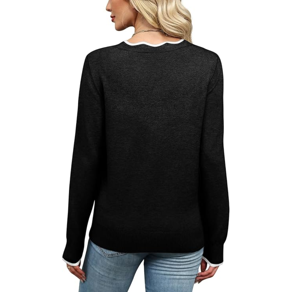 Scallop Trim Knit Pullover Cozy Lightweight Sweater For Women