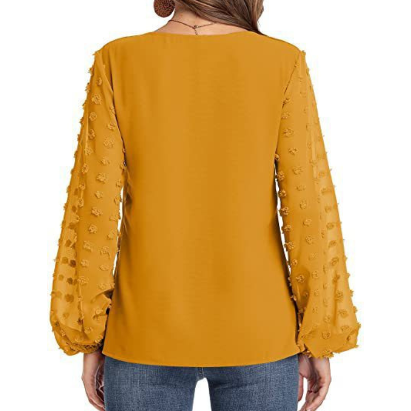 Semi-Formal V-neck Textured Sleeves Blouse-My Comfy Blouse