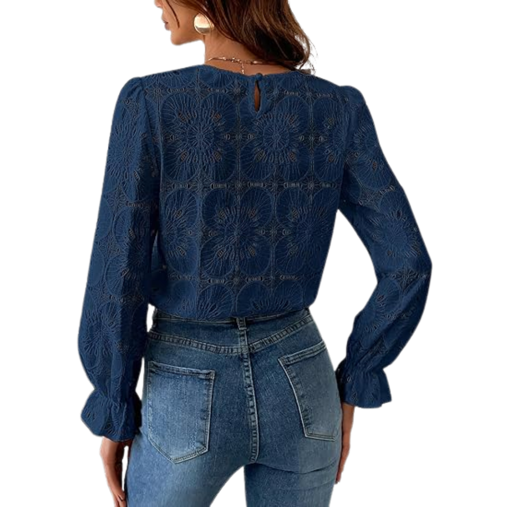 Women Embroidered Crochet Tops With Eyelet Lace Details