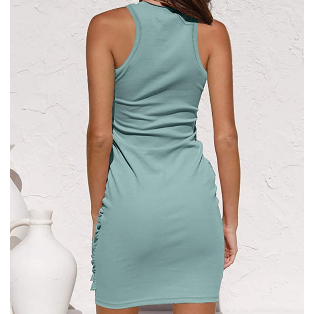 Side Knot Sleeves Less Bodycon Midi Dress-My Comfy Blouse