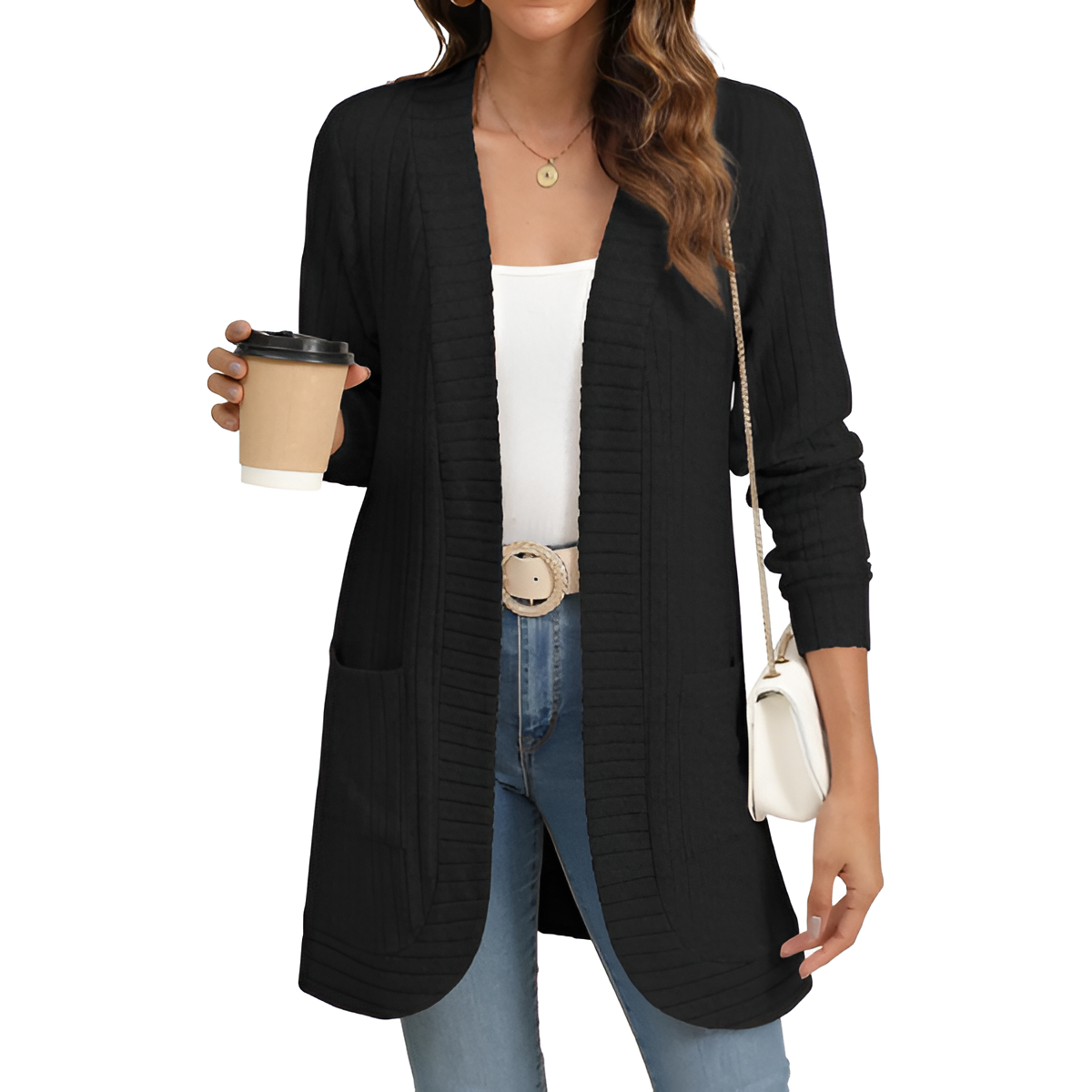 Women Long Sleeve Open Front Cardigan Casual Lightweight Long Cardigans Loose Knit Outwear with Pockets