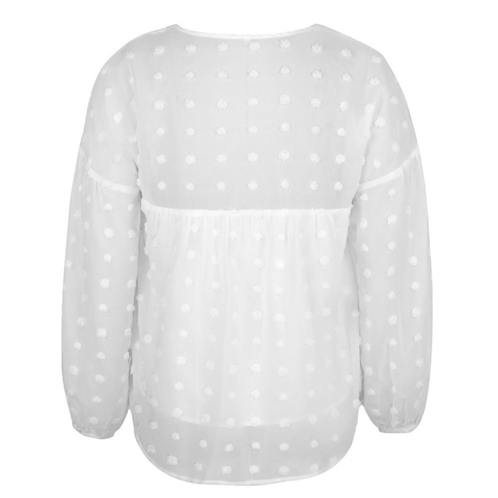 V-Neck Polka Dots Ruffled Blouse-My Comfy Blouse