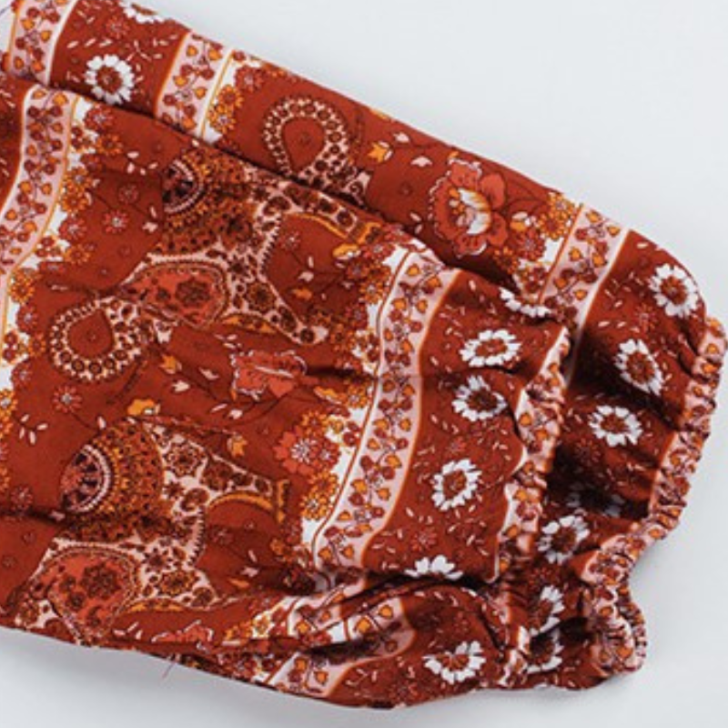 Traditional Print Front Strip Tie Blouse-My Comfy Blouse