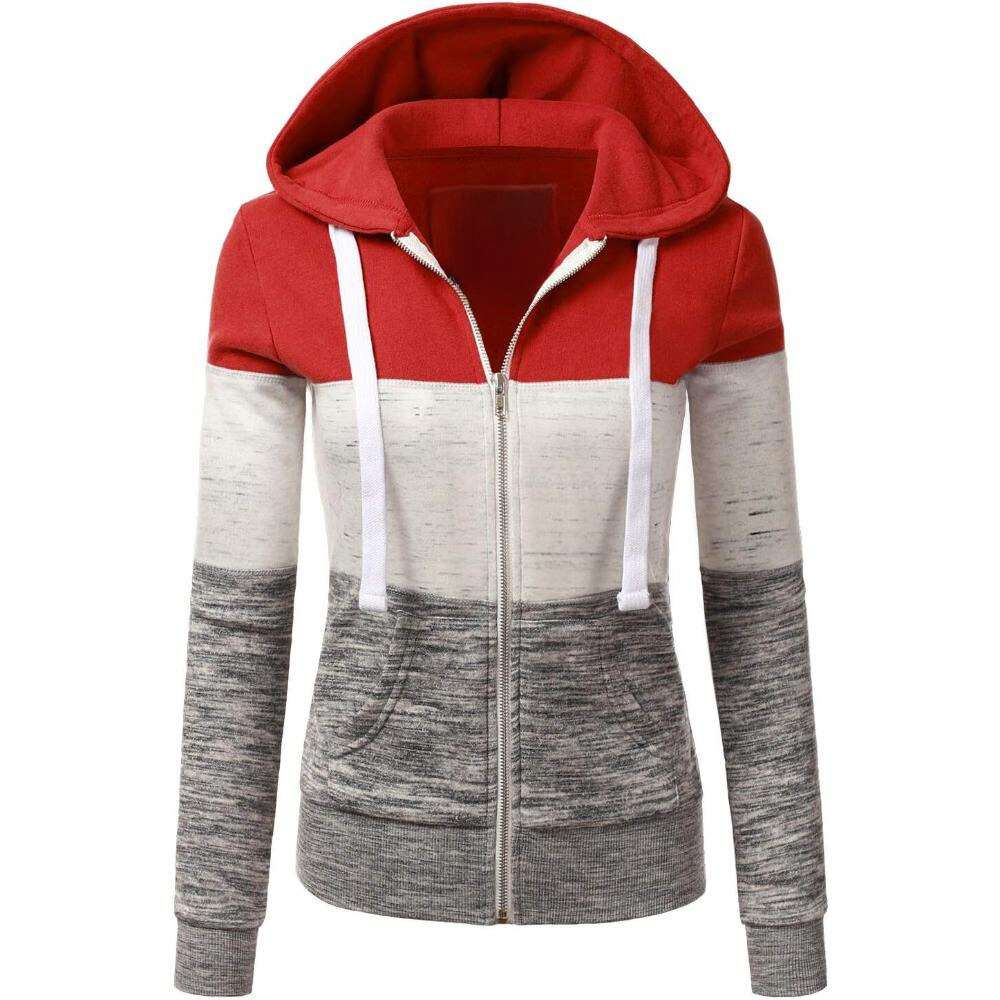 Zip Up Hooded Jacket With Contrast Stripes-My Comfy Blouse