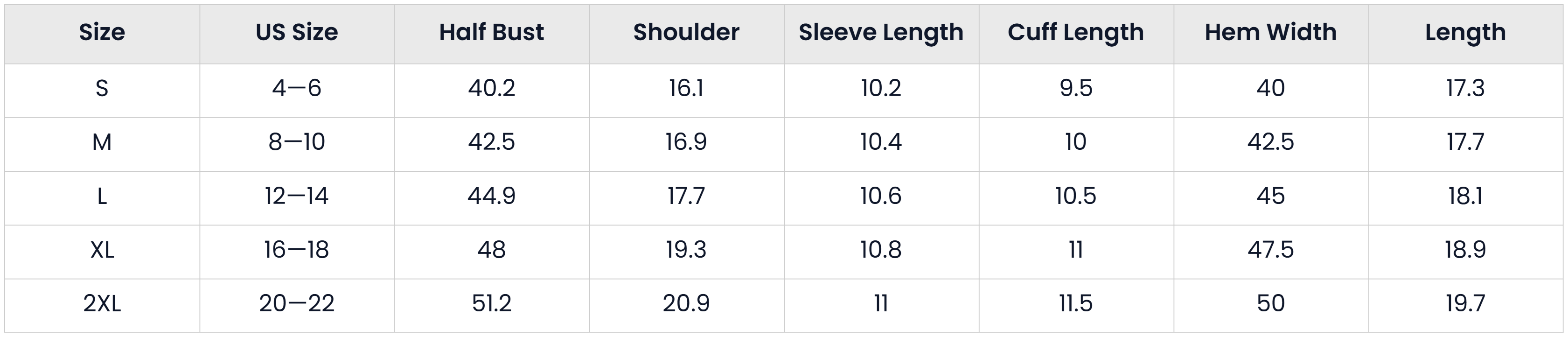 Size Chart for Casual Short Sleeve Cardigan Shrug For Women