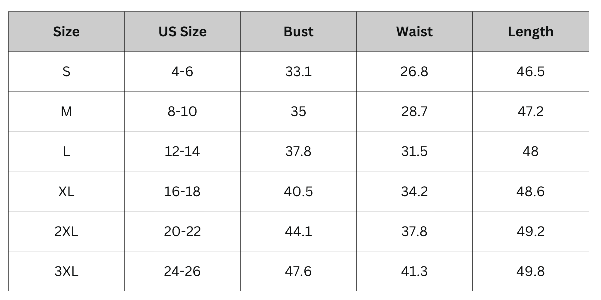 Size Chart