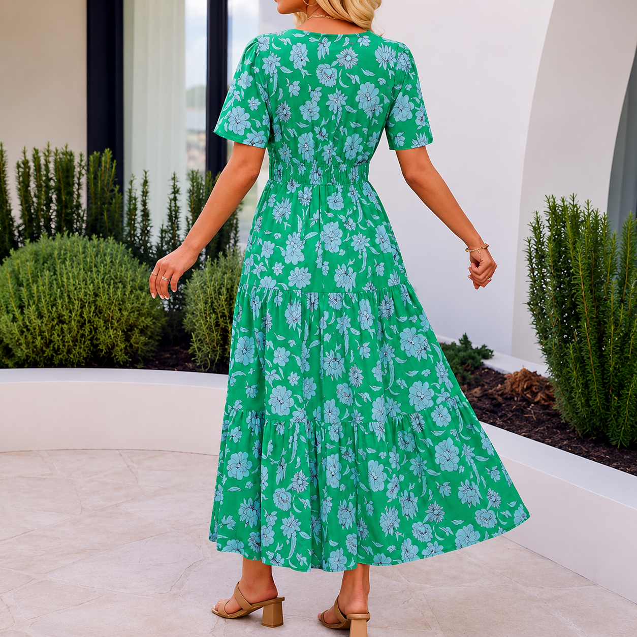 Summer And Spring Floral Casual V Neck Maxi Dresses For Women