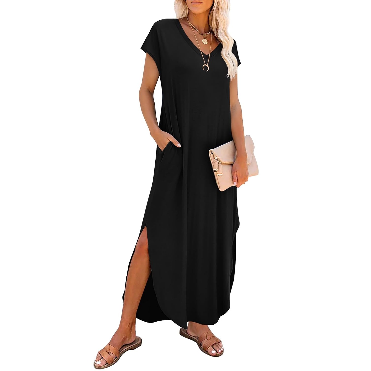 Summer Sundress Cap Sleeve ,Maxi Dress With Pockets For Women
