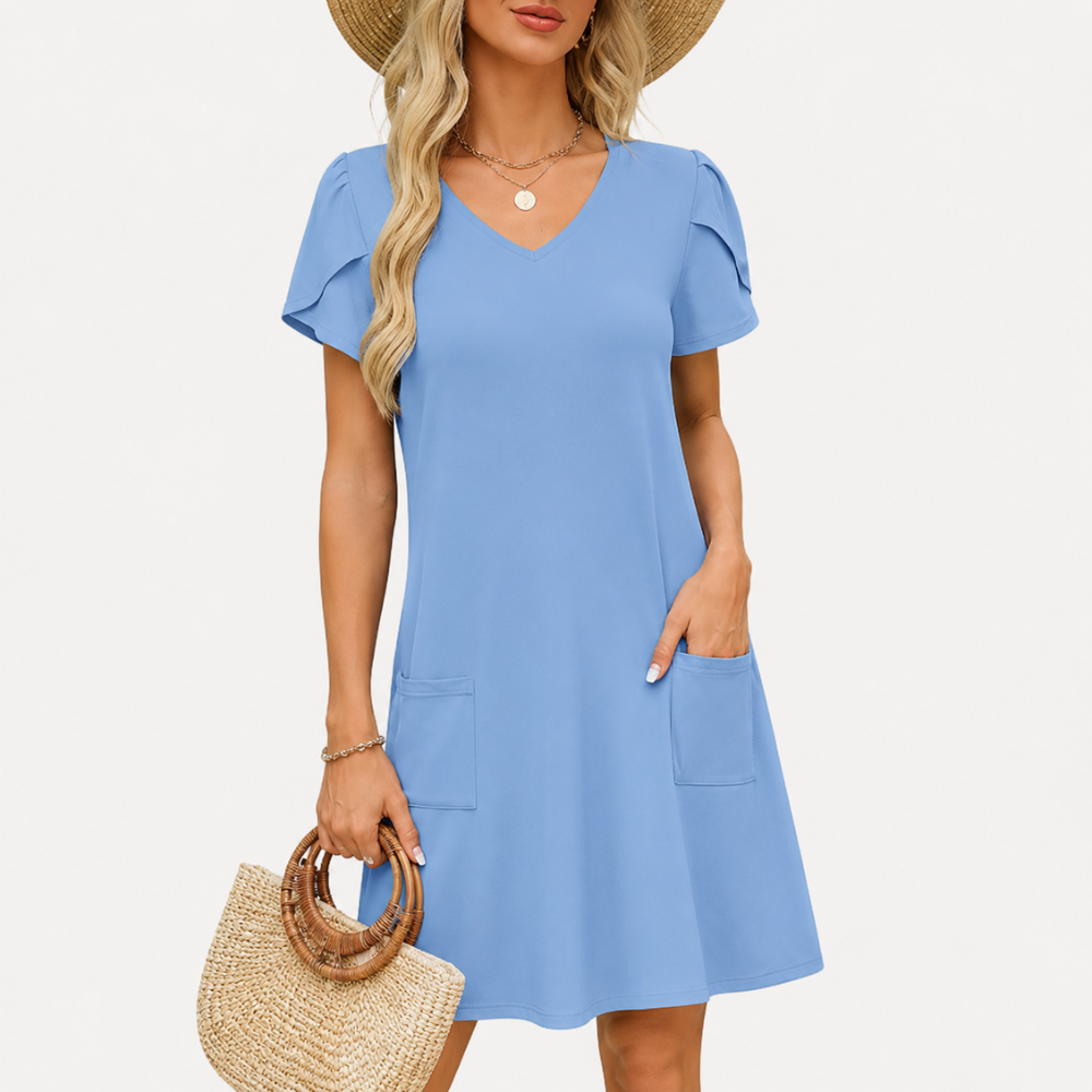 Summer Short Sleeve Loose Swing Dress With Pockets
