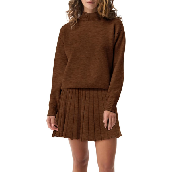 Women's Two Piece Outfits Turtleneck Long Sleeve Ribbed Knit Tops Pleated Mini Skirt 2026 Casual Sweater Sets