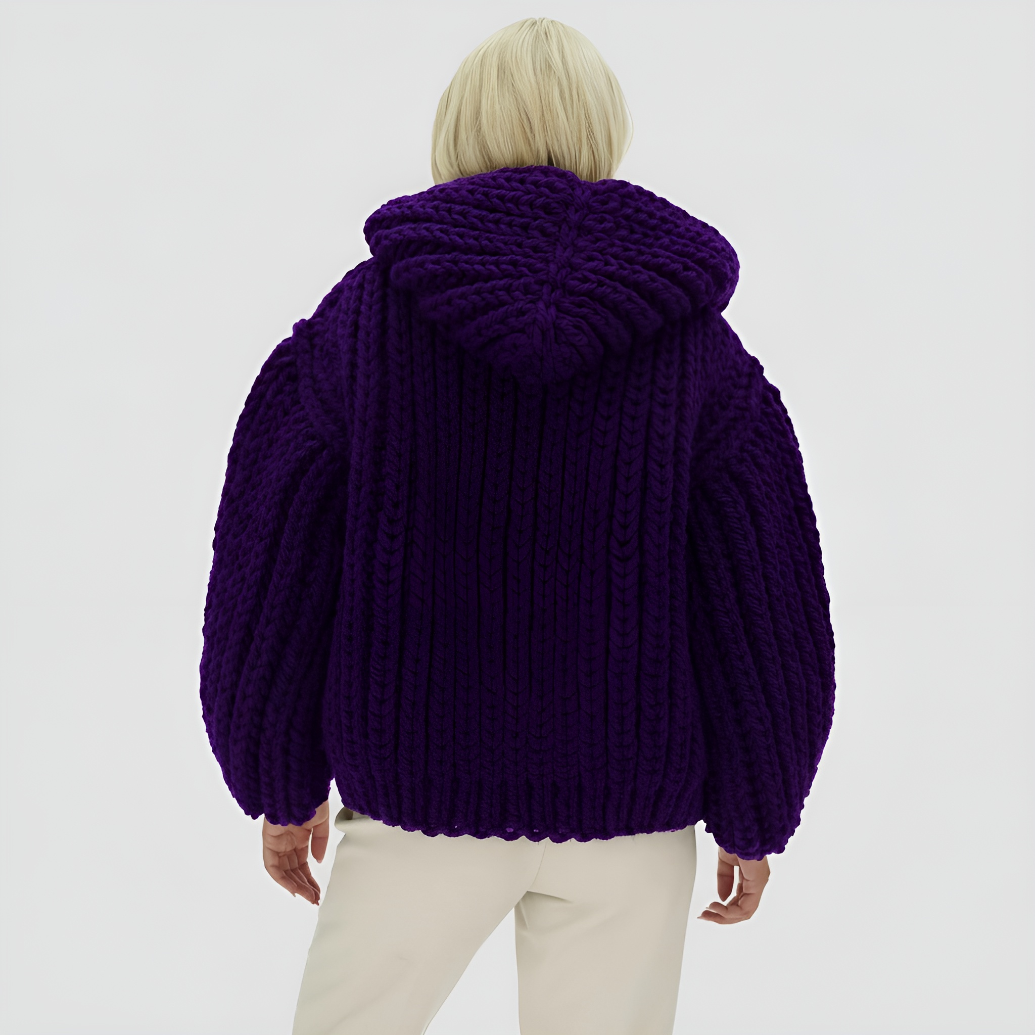 Oversized Cable Knit Hooded Open Front Cardigan For Women