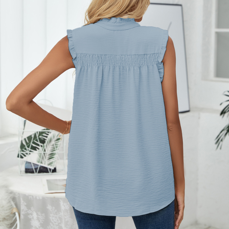 Semi-Casual Sleeveless Meridian Collar Blouse-My Comfy Blouse