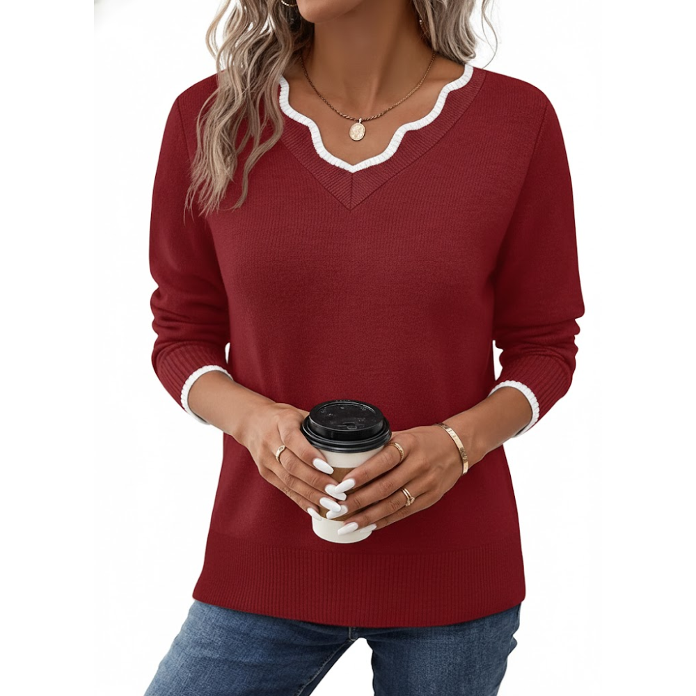 Scallop Trim Knit Pullover Cozy Lightweight Sweater For Women