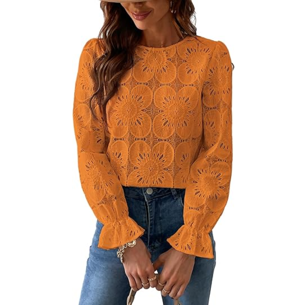 Women Embroidered Crochet Tops With Eyelet Lace Details