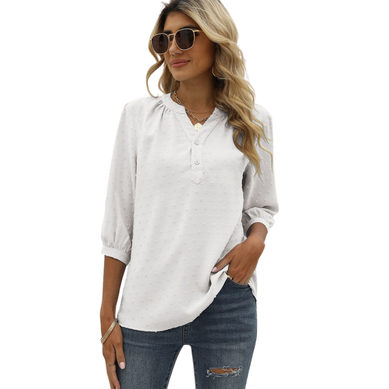Textured Three - Quarter Sleeves Blouse-My Comfy Blouse