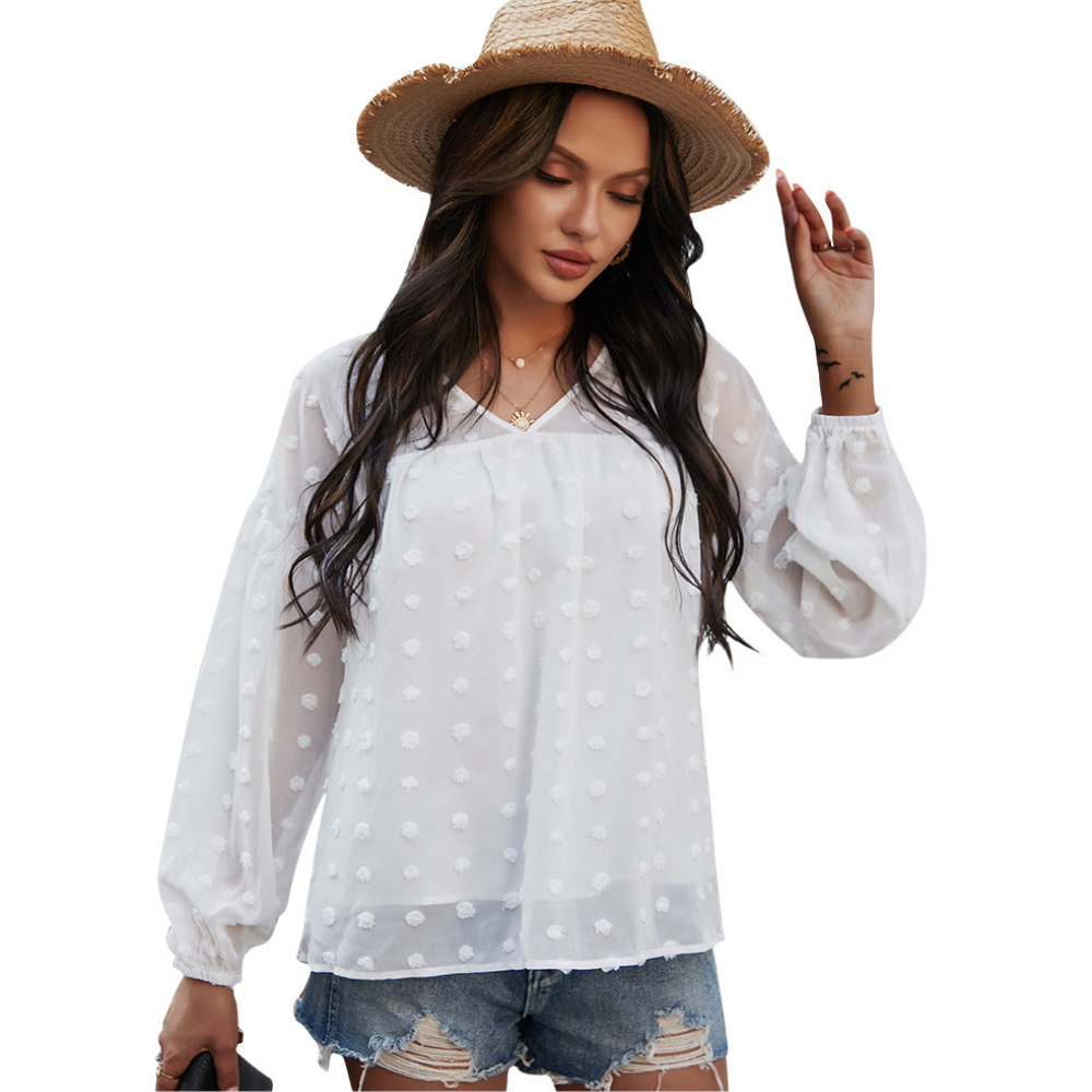 V-Neck Polka Dots Ruffled Blouse-My Comfy Blouse