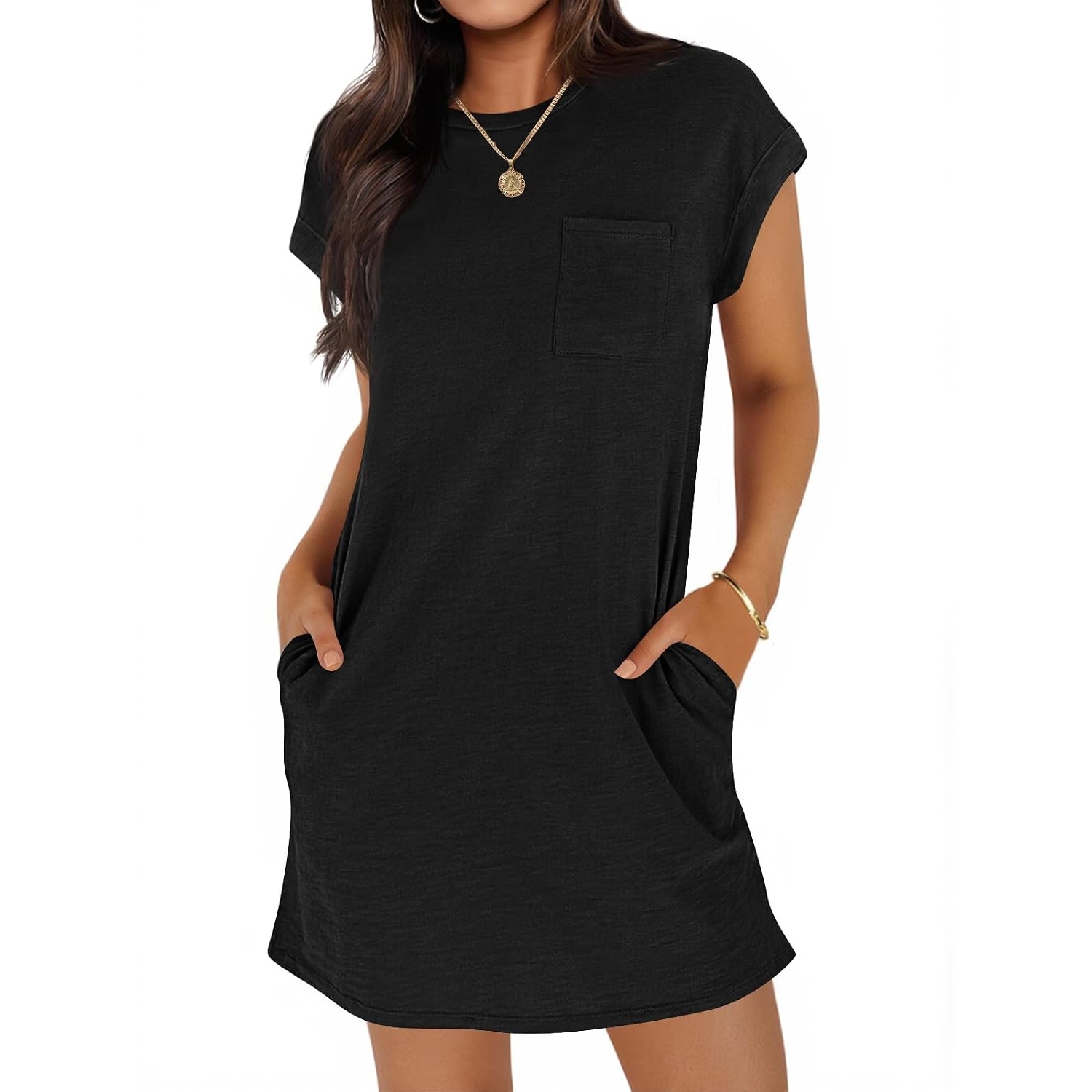 Summer Short Sleeve Mini T Shirt Dress With Pockets