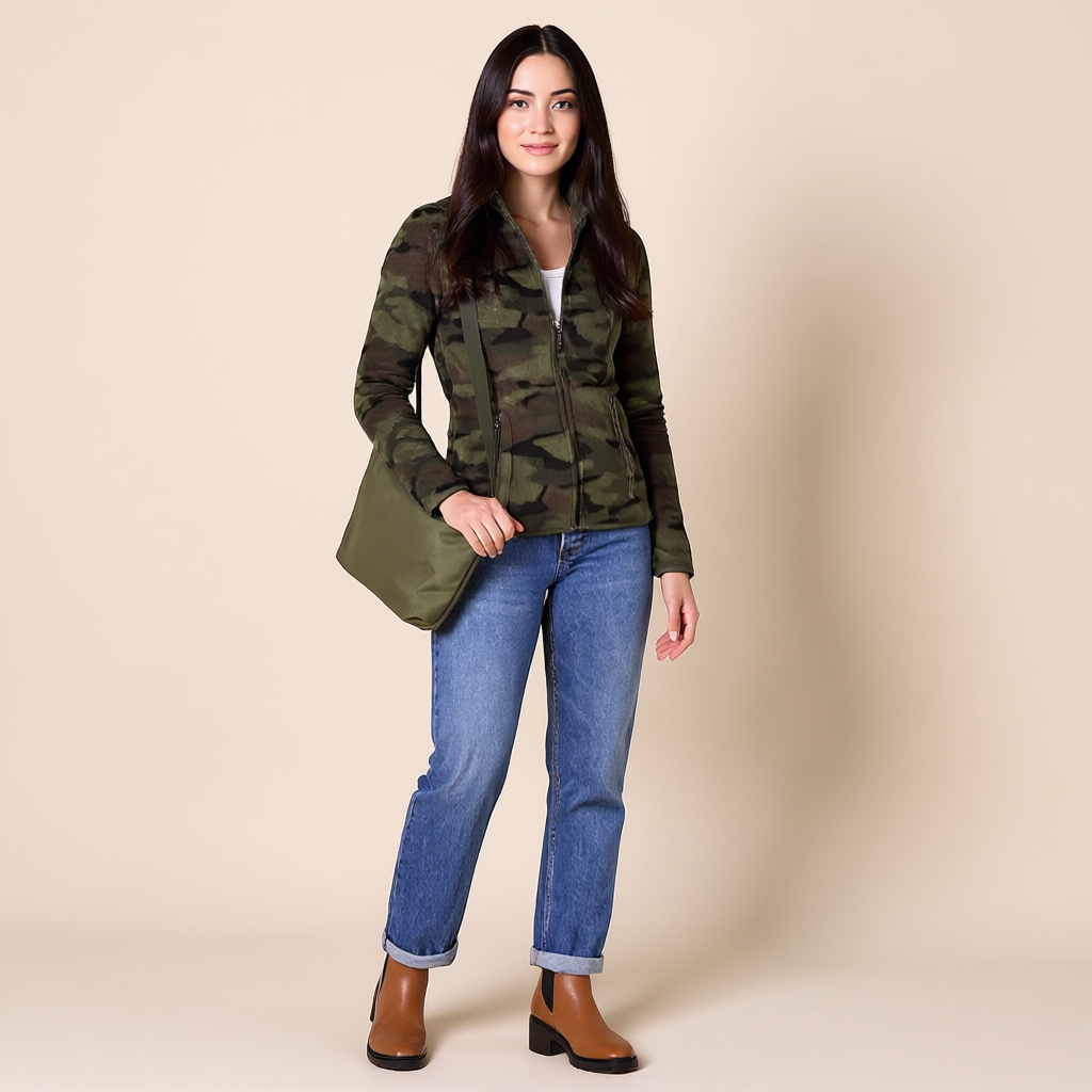 Camouflage Classic Fit Full Zip Polar Fleece Jacket For Women