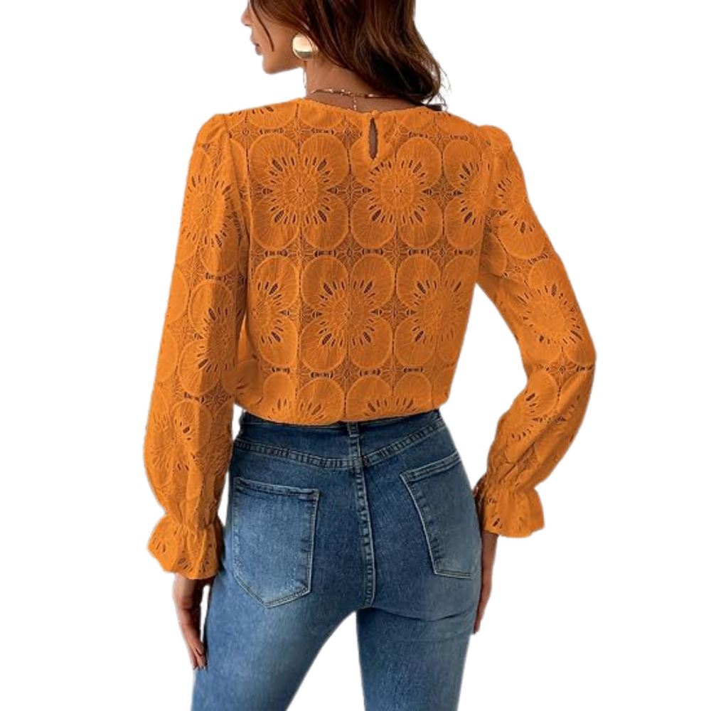 Women Embroidered Crochet Tops With Eyelet Lace Details