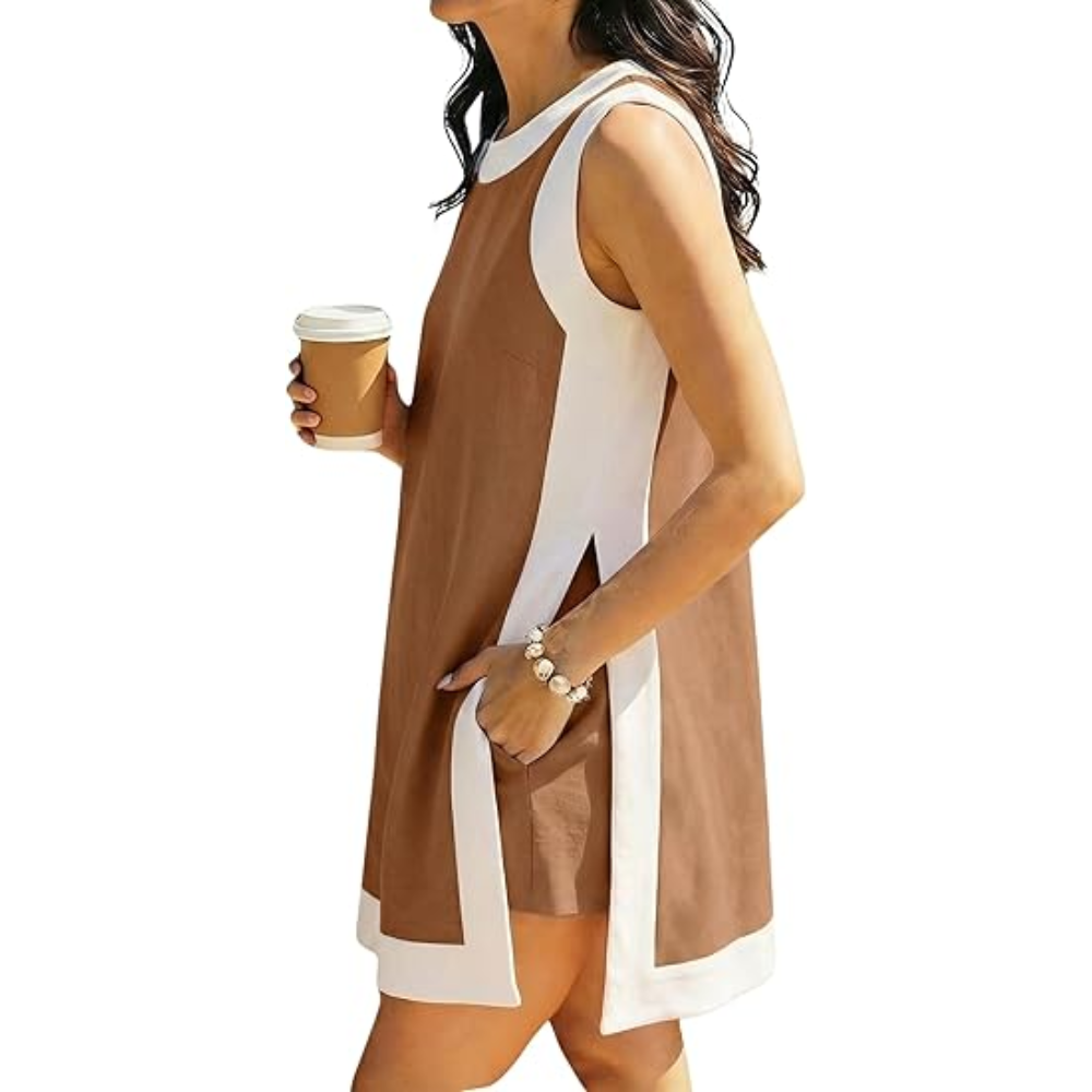2 Piece Casual Color Block Shorts Set With Pockets For Women