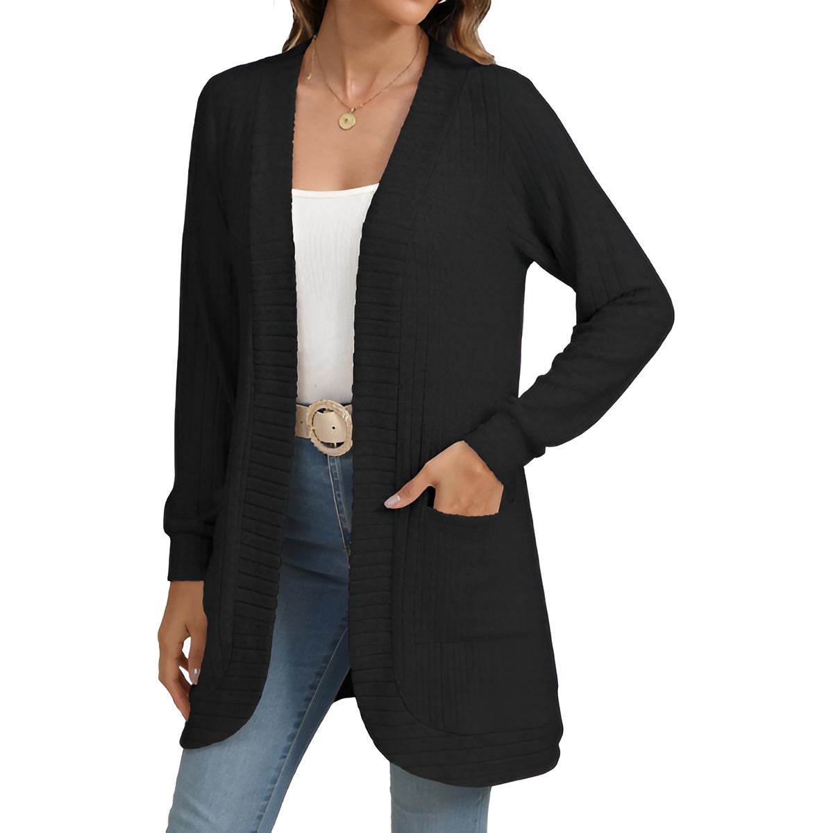 Women Long Sleeve Open Front Cardigan Casual Lightweight Long Cardigans Loose Knit Outwear with Pockets