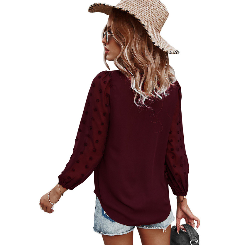 Textured Full Sleeves V-Neck Semi Formal Blouse-My Comfy Blouse