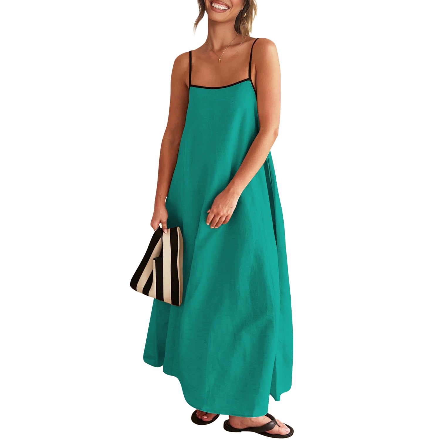 Solid Colored Contrast Spaghetti Strap Backless For Women