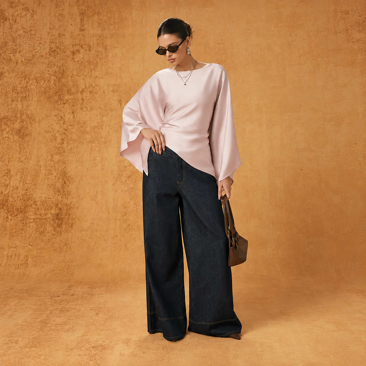 Asymmetrical Draped Blouse with Flared Design for Women