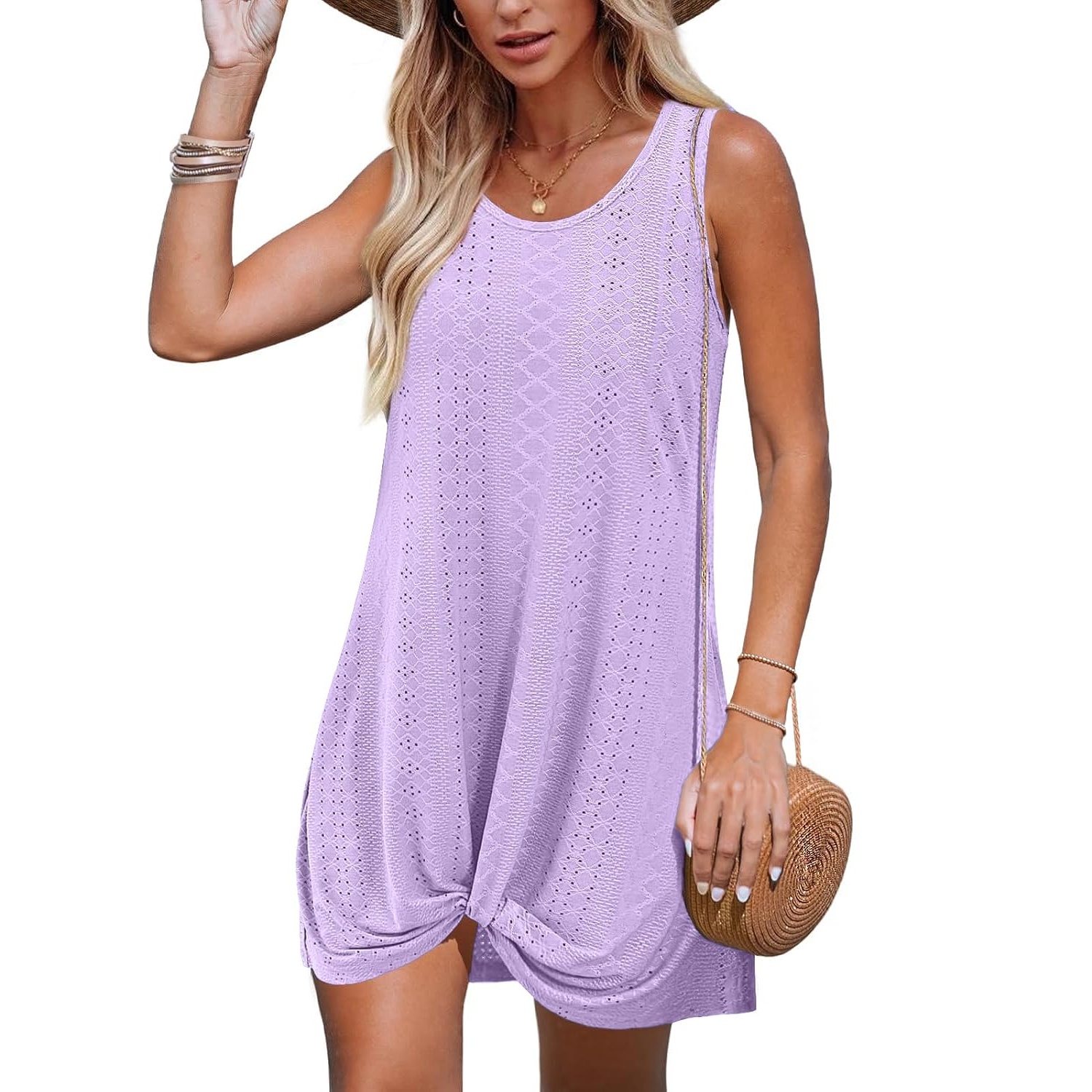 Summer Sleeveless Eyelet Twist Cover Up Dress