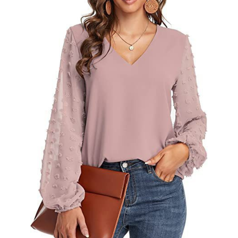 Semi-Formal V-neck Textured Sleeves Blouse-My Comfy Blouse