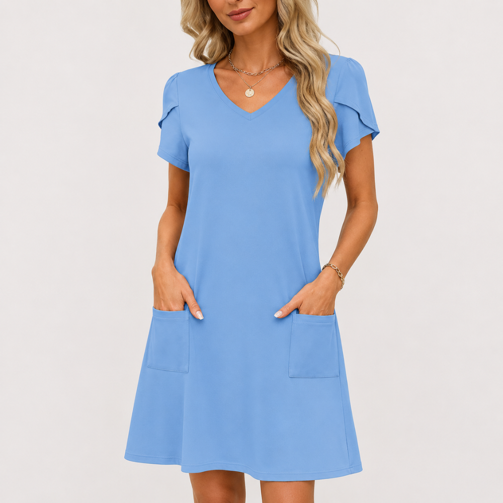 Summer Short Sleeve Loose Swing Dress With Pockets