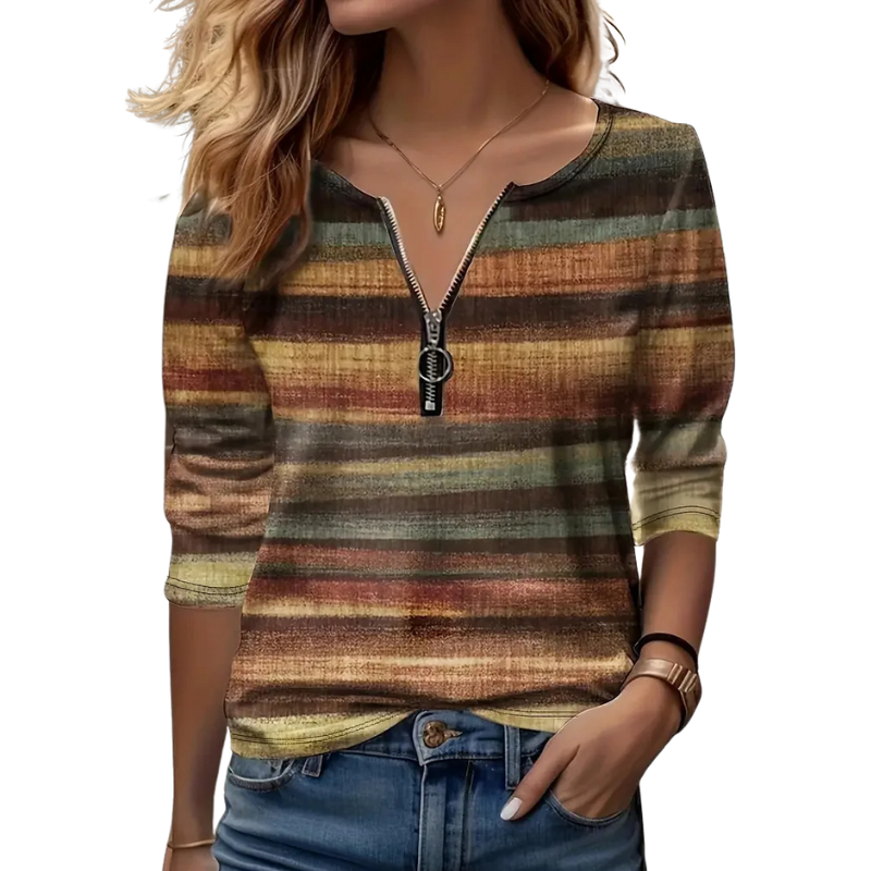 Quarter Zip Patterned Pullover-My Comfy Blouse