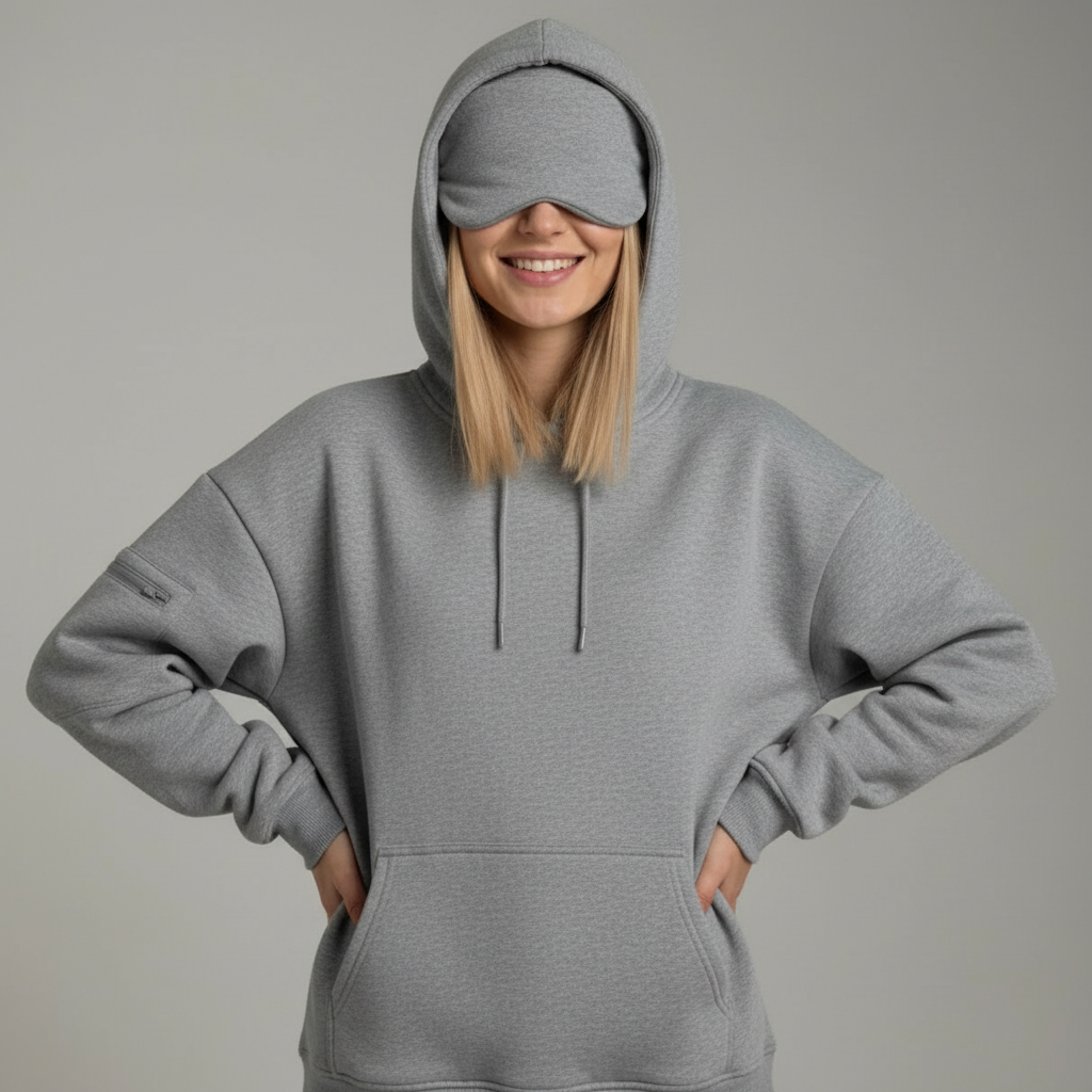 Travel  Hoodie With Integrated Sleeping Mask