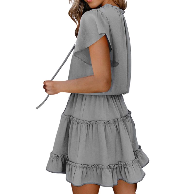 Flounce Sleeve V- Neck Casual Dress-My Comfy Blouse