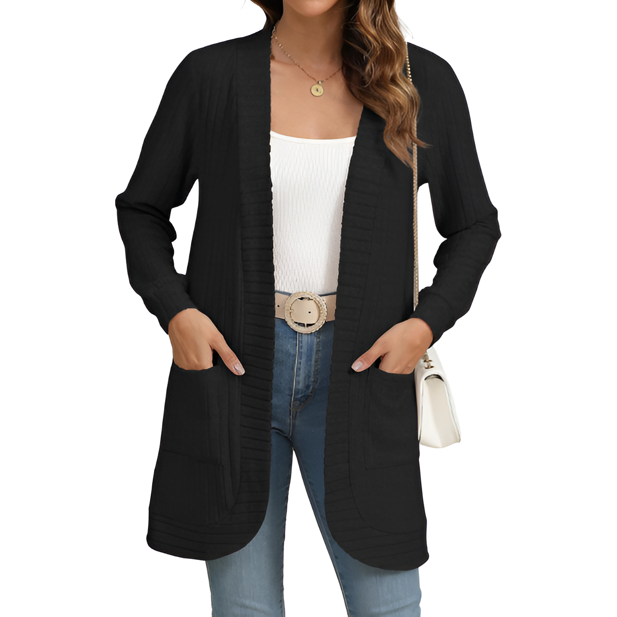 Women Long Sleeve Open Front Cardigan Casual Lightweight Long Cardigans Loose Knit Outwear with Pockets