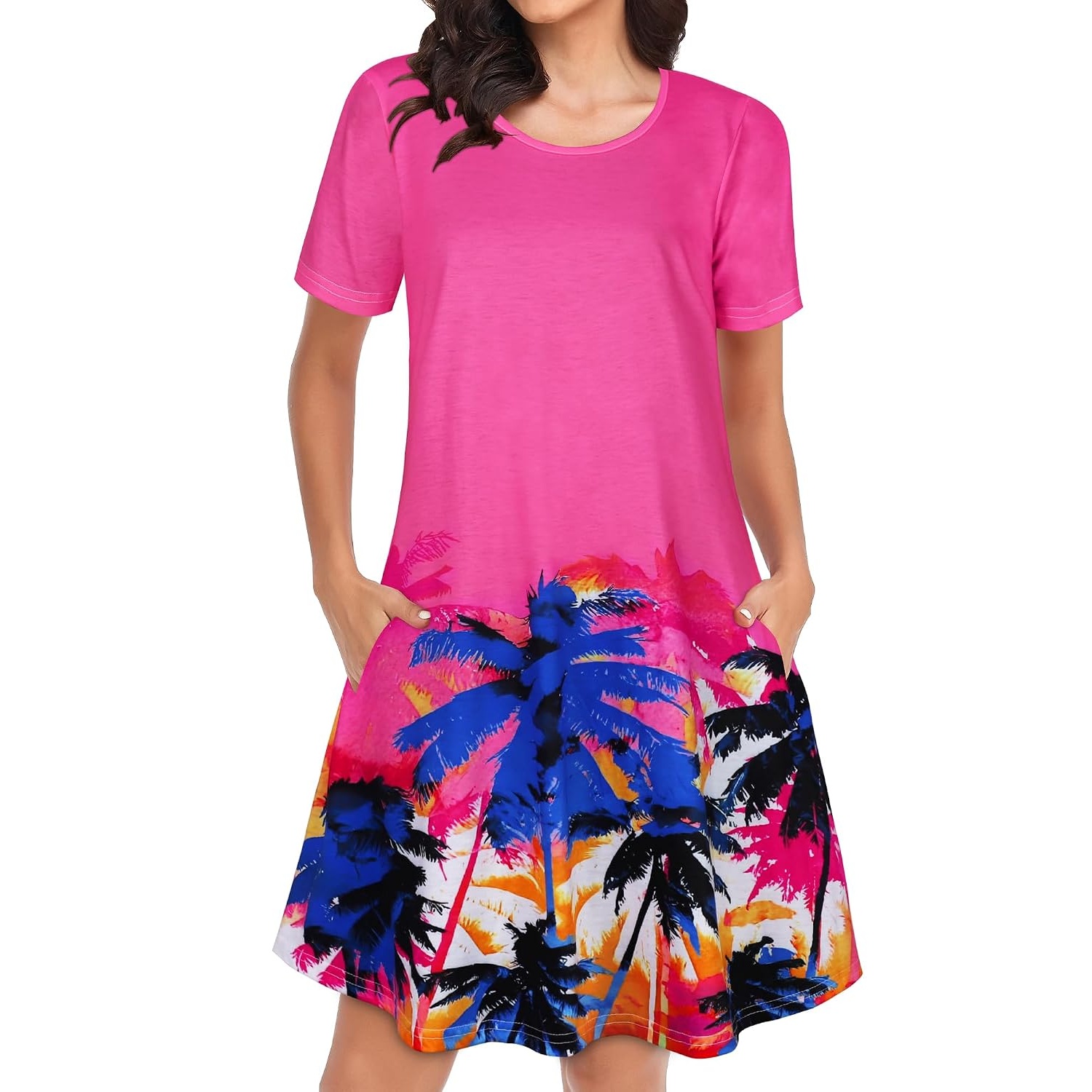 Floral Short Sleeve Summer Beach Dress With Pockets