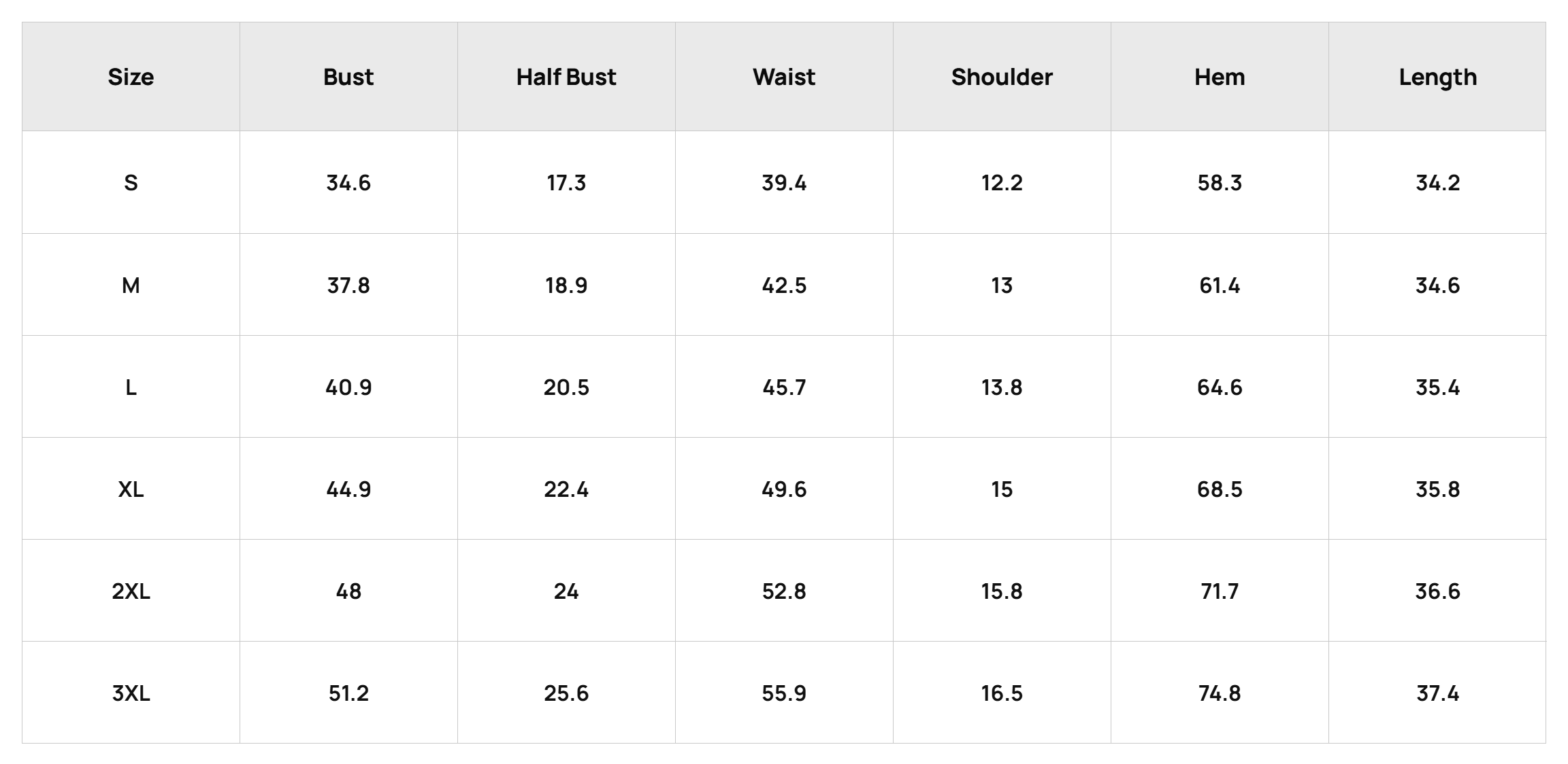 Size Chart
