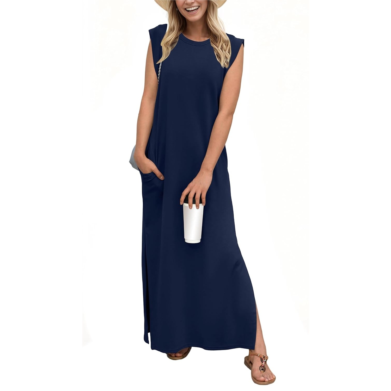 Casual Maxi Loose Vacation Dress With Pockets For Women