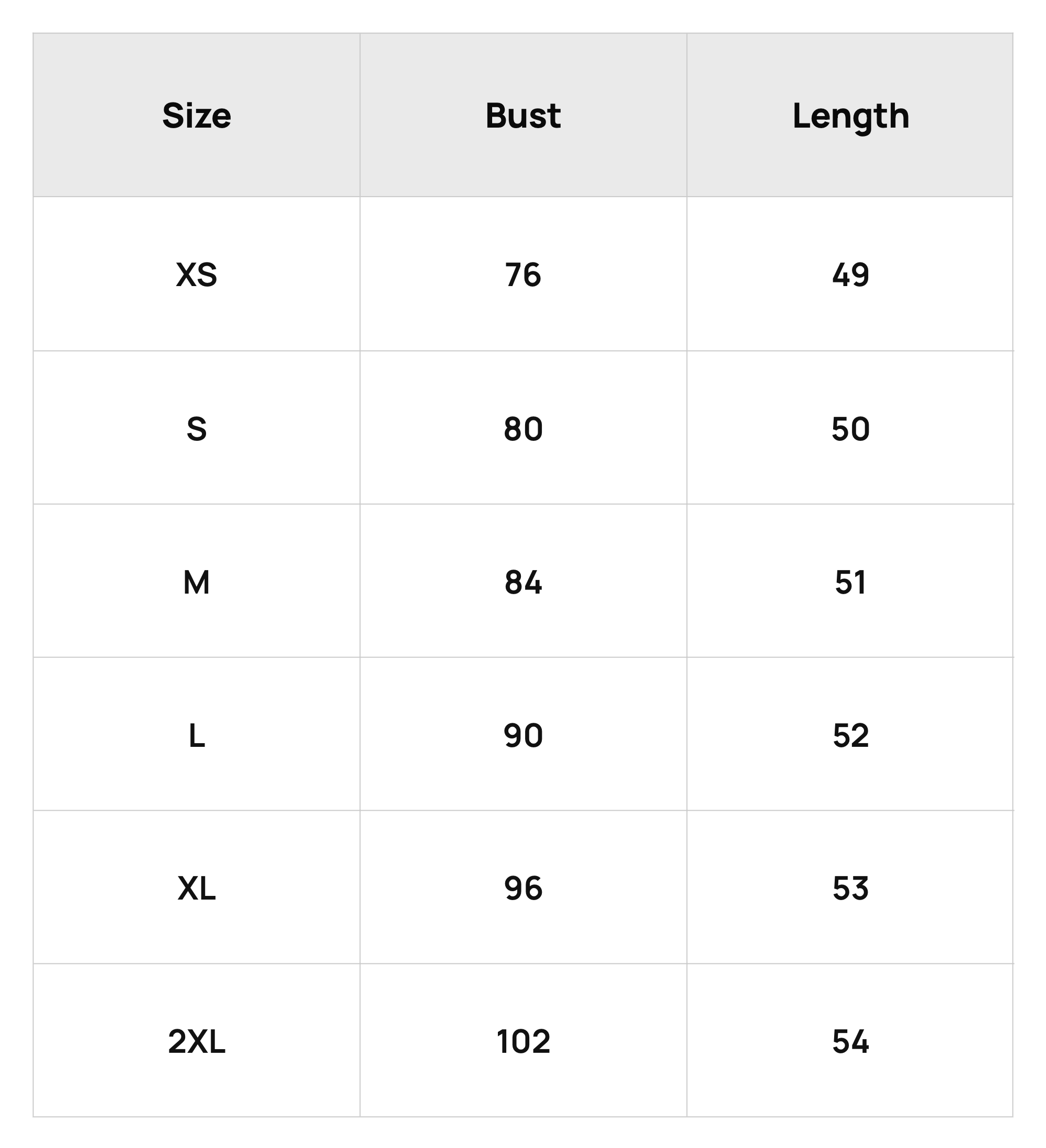 Size Chart