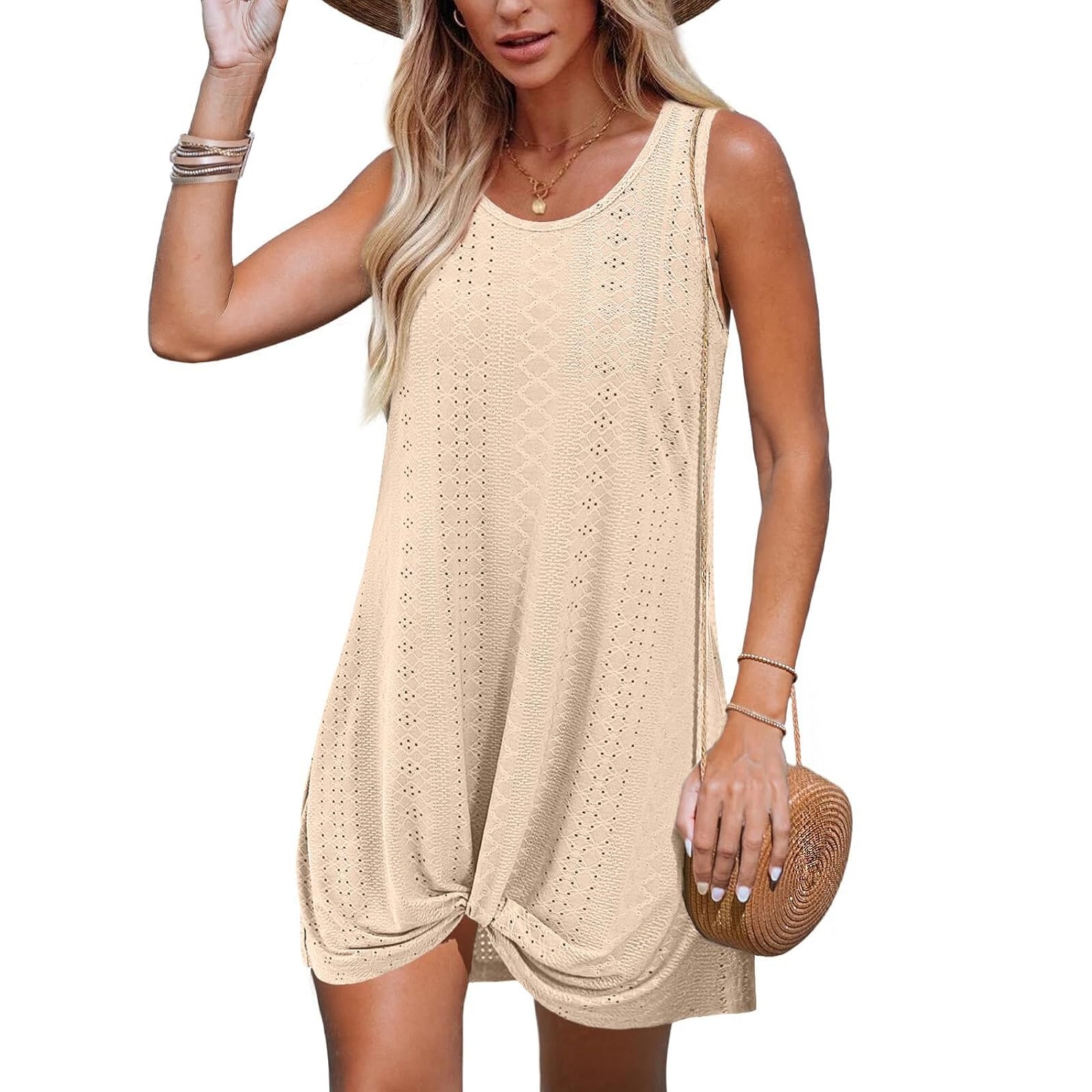 Summer Sleeveless Eyelet Twist Cover Up Dress