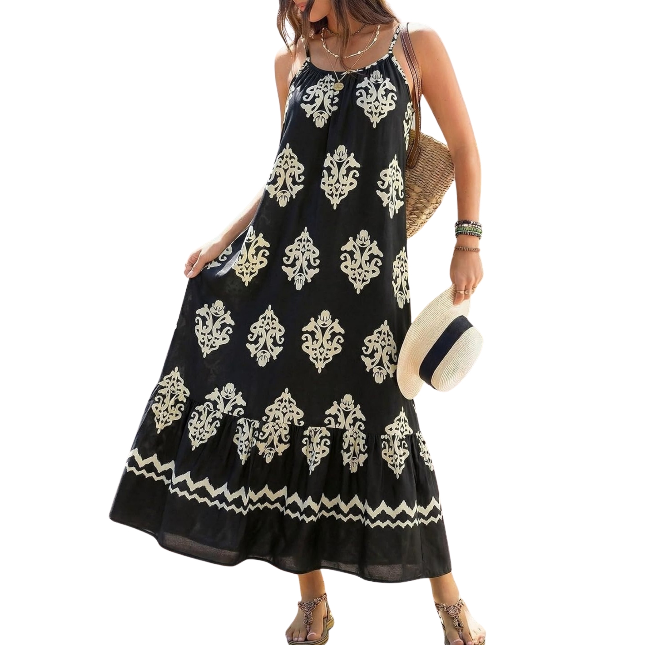  Flowy Ruffle Casual Style Spaghetti Strap Maxi Dress