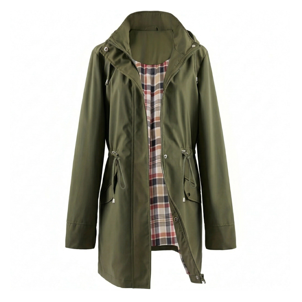 Hooded Trench Coat Waterproof Zip Up Drawstring Style For Women
