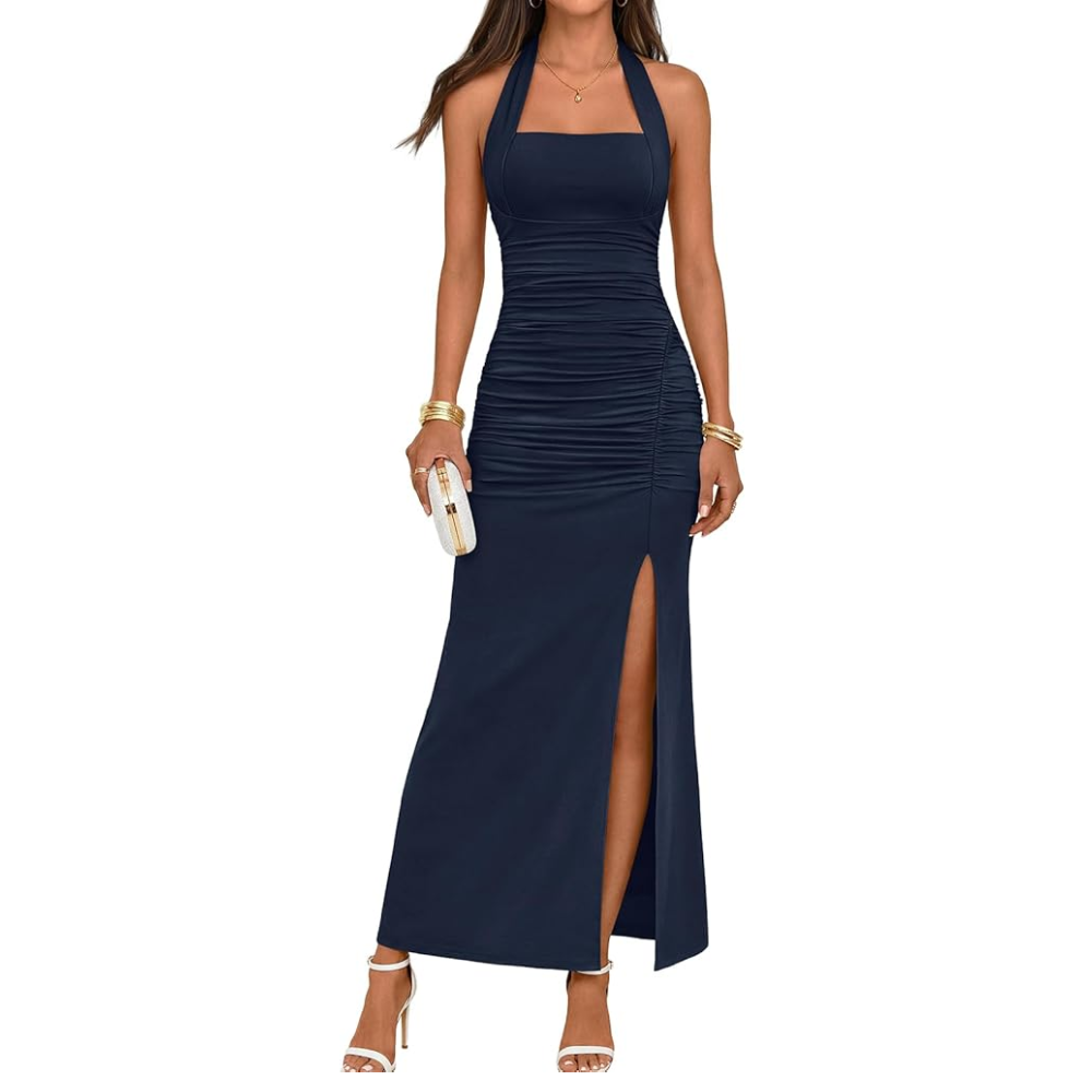Summer And Halter Backless Sleeveless Ruched Beach Cocktail For Women