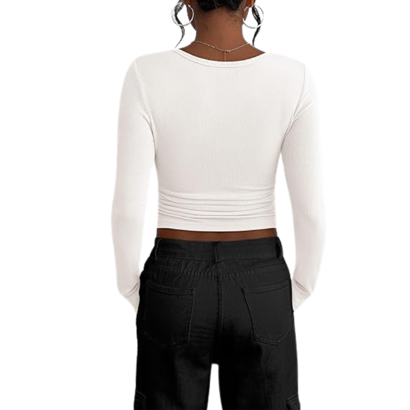 Women’s Long Sleeve Button Ribbed Knit Top | Slim Fit Basic Casual Blouse.