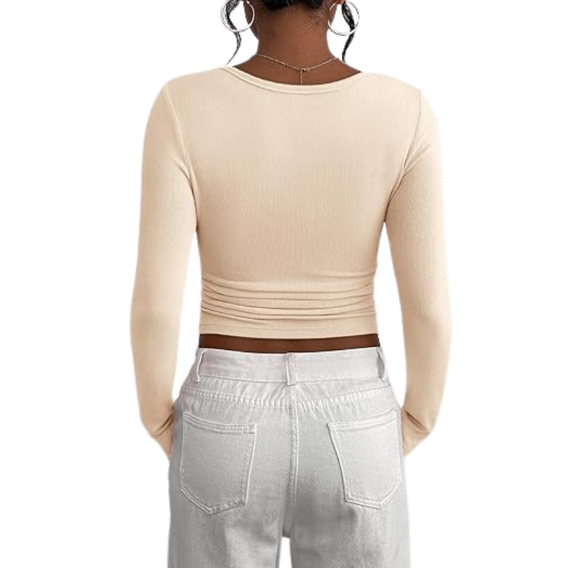 Women’s Long Sleeve Button Ribbed Knit Top | Slim Fit Basic Casual Blouse.