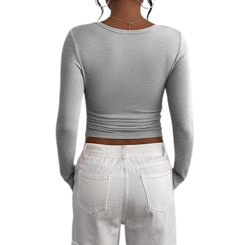 Women’s Long Sleeve Button Ribbed Knit Top | Slim Fit Basic Casual Blouse.