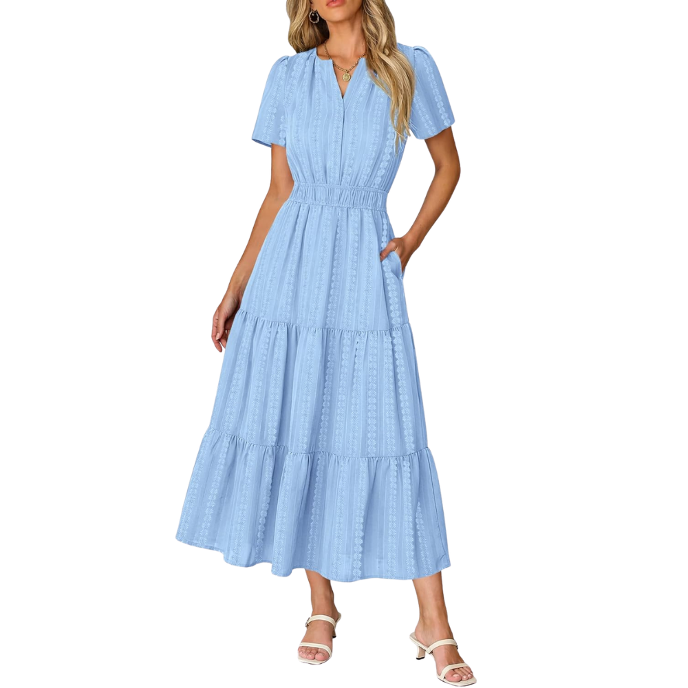 Casual And Short Sleeve V Neck Midi Maxi For Women