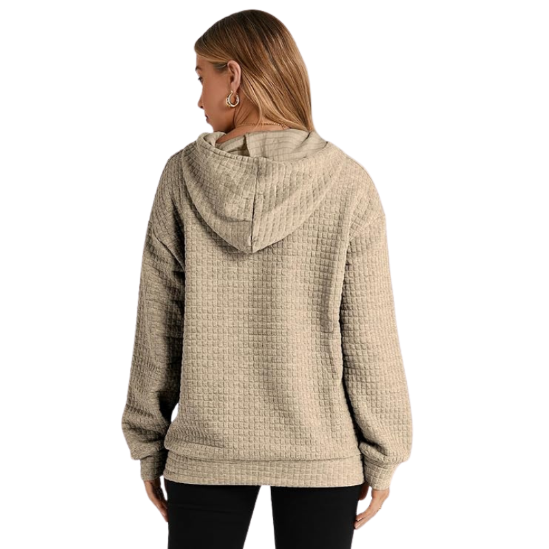 Womens Hoodies Casual Long Sleeve Drawstring Waffle Pullover Tops Loose Hooded Sweatshirt With Pocket